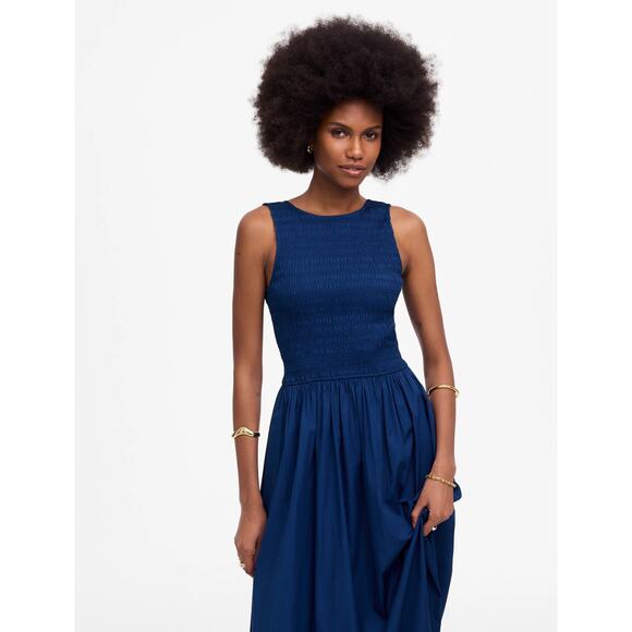 Madewell The Petite Melody Scoopback Smocked Midi Dress Blue Moon Small NWT - Picture 2 of 15